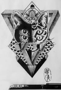 几何元素的猫咪纹身图案