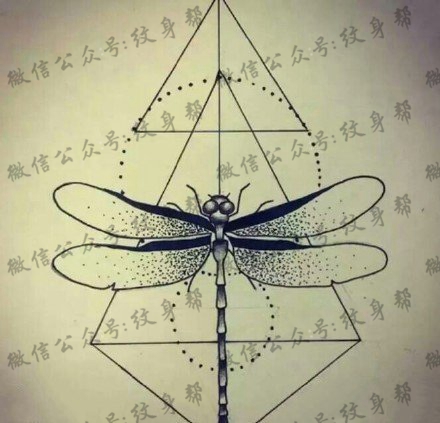 几何元素蜻蜓纹身图案
