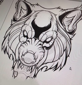 手稿狼图腾纹身图案