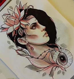 手稿彩绘美女纹身图案