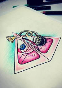 手稿眼球留声机纹身图案