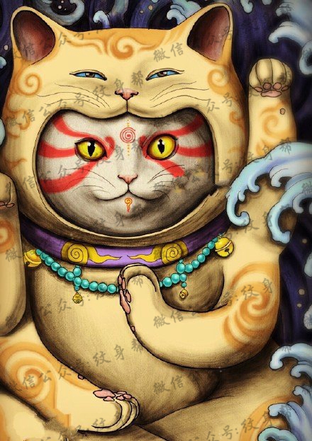 可爱的发财猫纹身图案