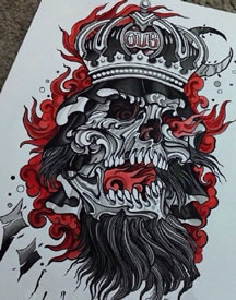 手稿大骷髅皇冠纹身图案