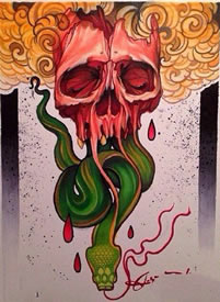 彩绘大骷髅蛇纹身图案