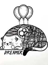 手稿线条猫咪纹身图案