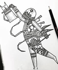 手稿线条小人纹身图案