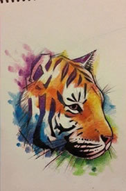 手稿水墨老虎纹身图案