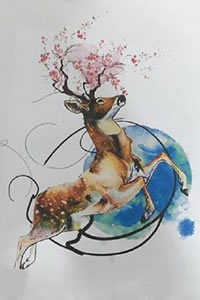水彩梅花鹿纹身图案