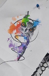 水彩的猫头鹰纹身图案