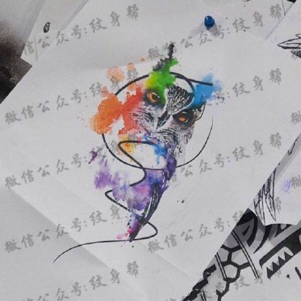 水彩的猫头鹰纹身图案
