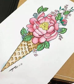 手稿冰激凌花纹身图案