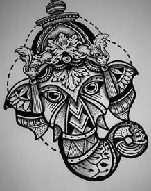 手稿梵花象神纹身图案