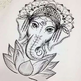 手稿象神莲花纹身图案