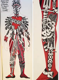 手稿梵花骨架纹身图案