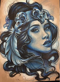 手稿素描的美女纹身图案