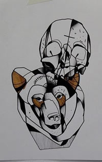 手稿骷髅熊纹身图案