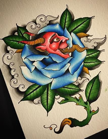 手稿玫瑰般若纹身图案