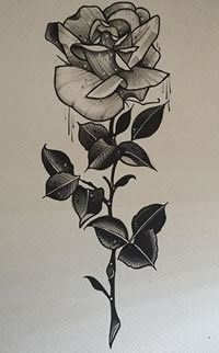 手稿一枝荆棘的玫瑰纹身图案