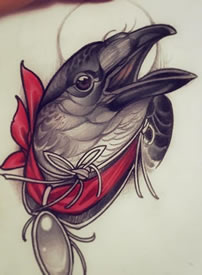 手稿的鹦鹉纹身图案