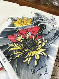 手稿菊花般若纹身图案