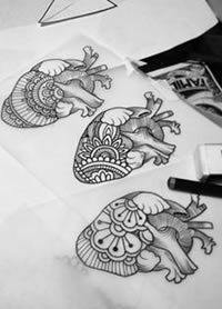 手稿线条器官纹身图案