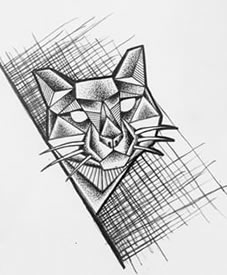 手稿简单线条猫咪纹身图案