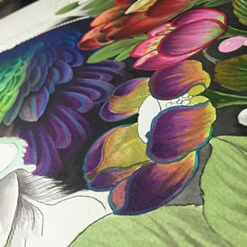 手稿水墨莲花纹身图案