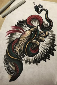 经典手稿蛇纹身图案