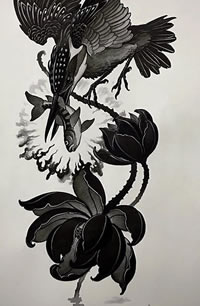 手稿翠鸟捉鱼纹身图案