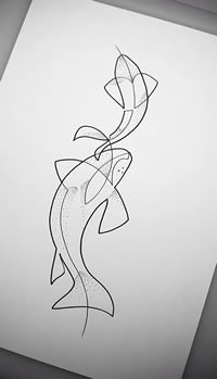 手稿简单线条鱼纹身图案