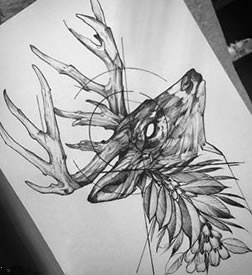 经典手稿线条鹿纹身图案