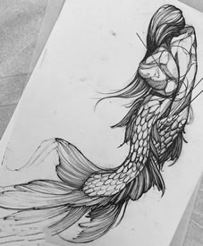 手稿线条美人鱼纹身图案