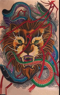 手稿狮子蛇纹身图案