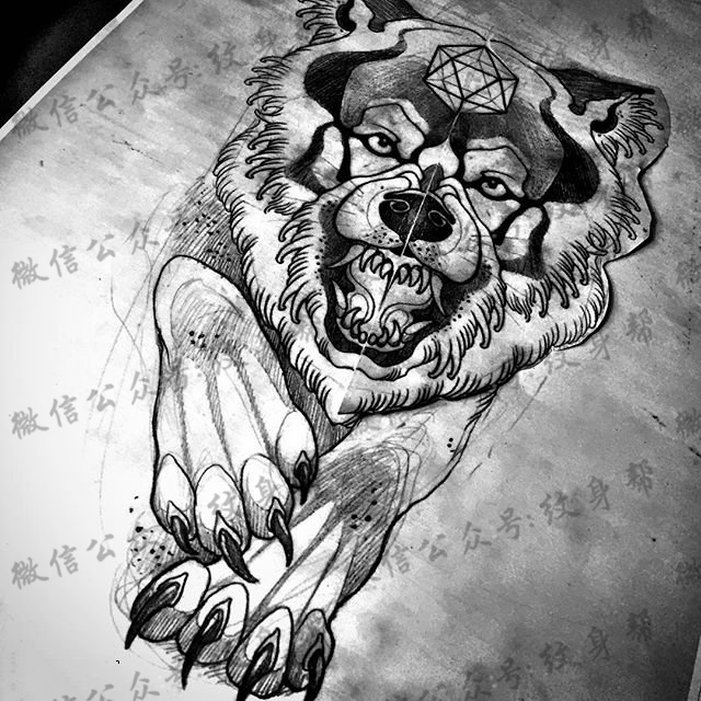 素描的狮子纹身图案