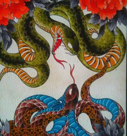 手稿彩绘的蛇纹身图案