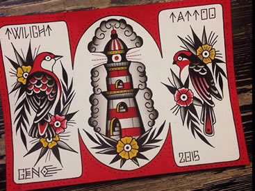 手稿灯塔纹身图案