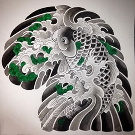 手稿日本风锦鲤纹身图案