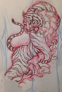 手稿点刺老虎纹身图案