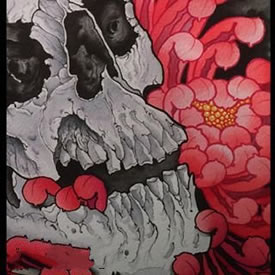 手稿牡丹骷髅纹身图案