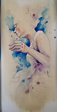 水彩的女孩纹身图案