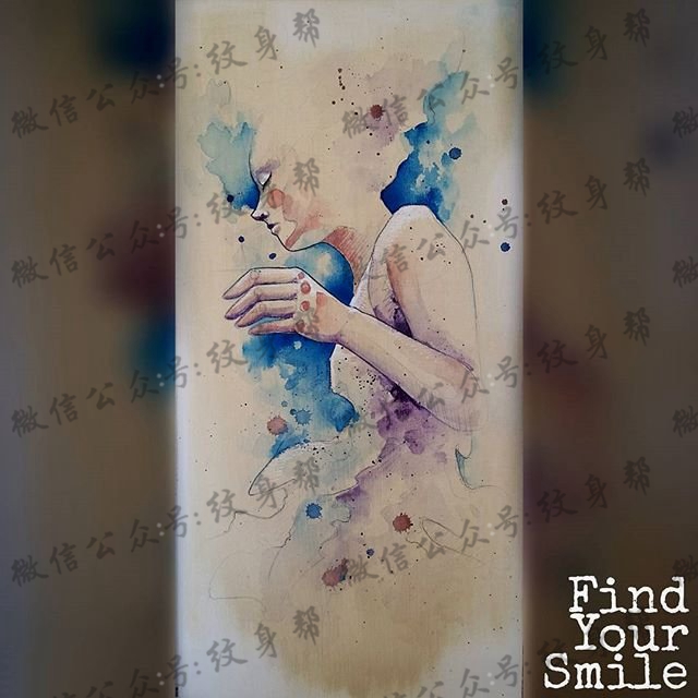 水彩的女孩纹身图案