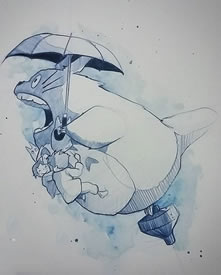 手臂黑灰龙猫纹身图案