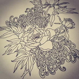 手稿点刺的花卉纹身图案