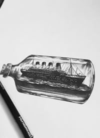 手稿瓶子里的帆船纹身图案