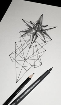 手稿菱形五角星纹身图案