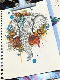 手稿点刺大象纹身图案
