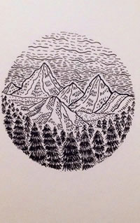 手稿点刺群山纹身图案