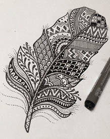 手稿梵花羽毛纹身图案