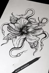 手稿蛇花纹身图案