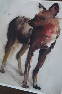 手稿水墨的狗纹身图案